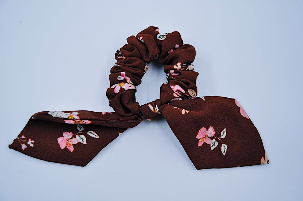 Brown flower bow scrunchie