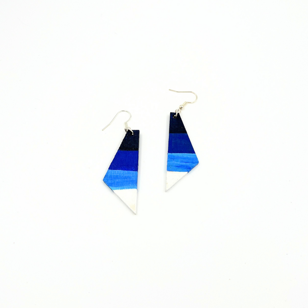 Wood Earring Scale Blue