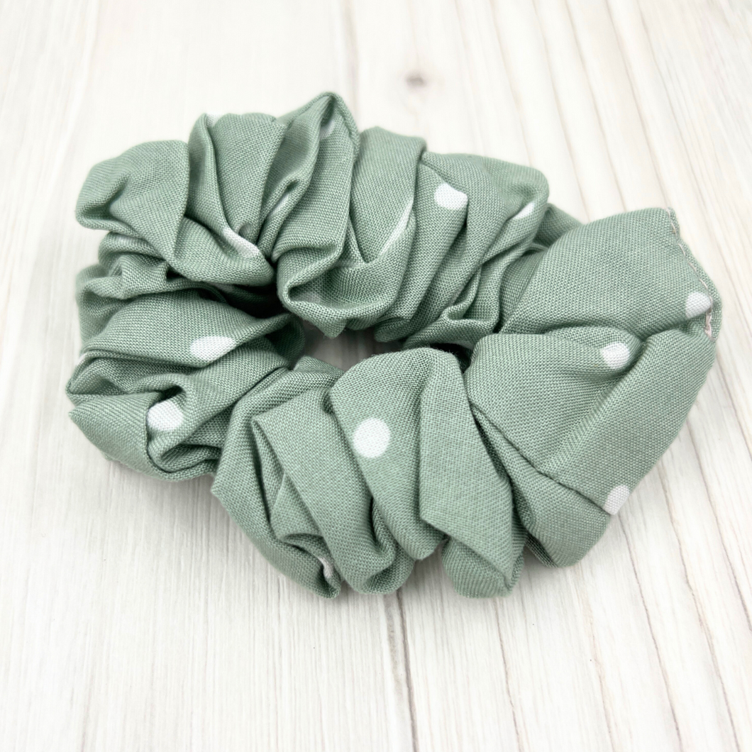 Polka Dot Scrunchie White and Sage