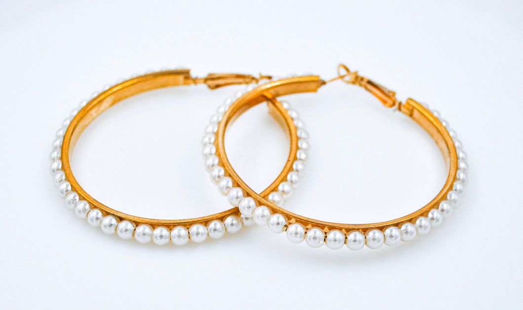 Gold Pearl Hoops Medium