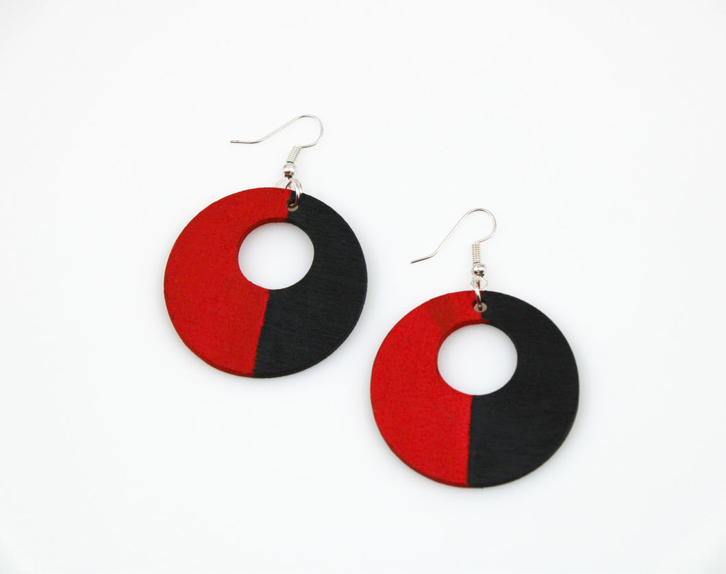 Wood Earring Loop Red/black