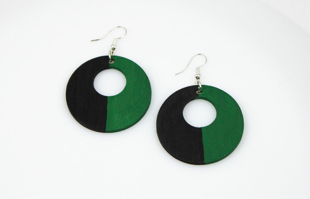 Wood Earring Loop Green/black